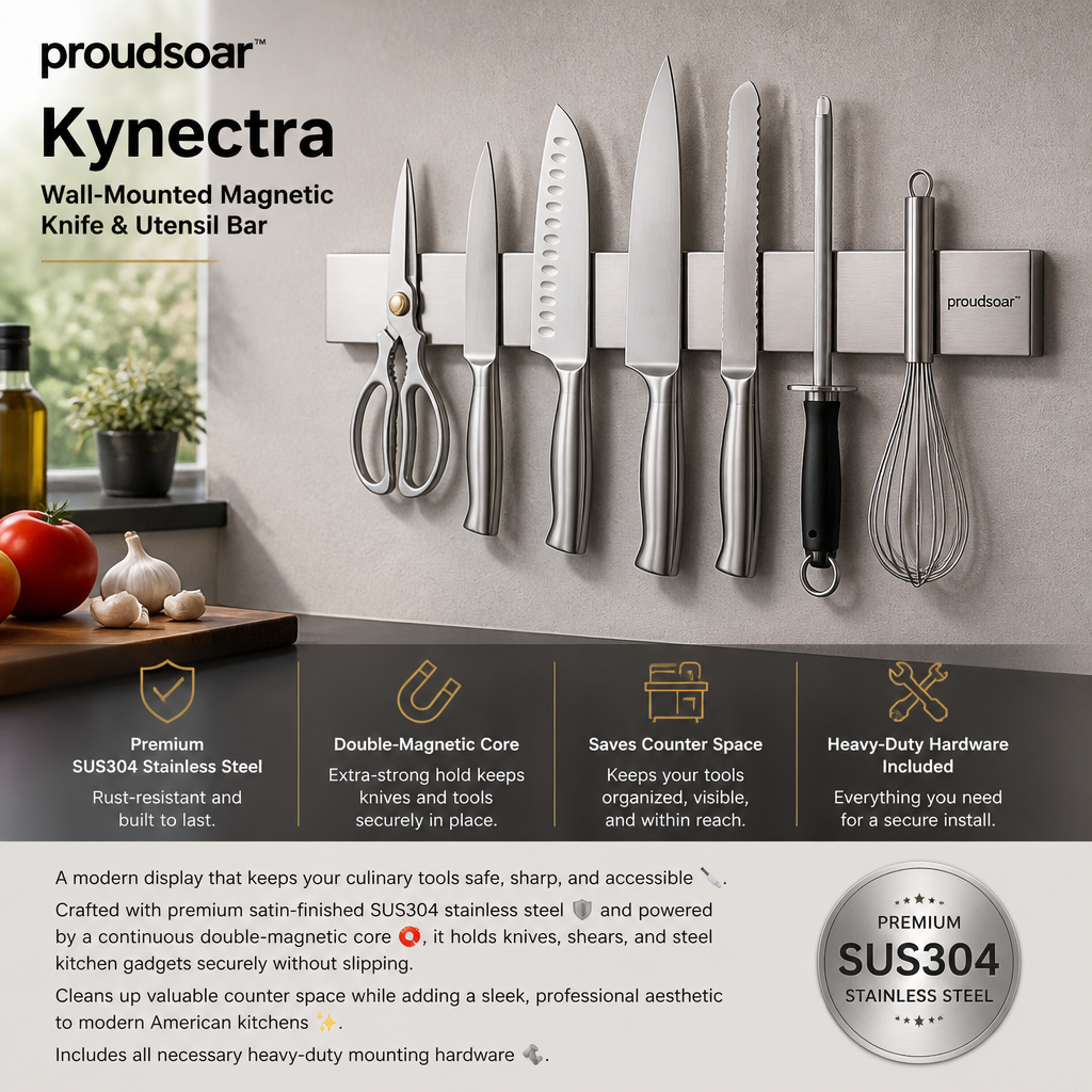 Proudsoar™ Kynectra Wall-Mounted Magnetic Knife &amp; Utensil Bar